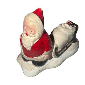 Vintage Chalkware Mini Santa & Sled Made In England Christmas Village Figurine